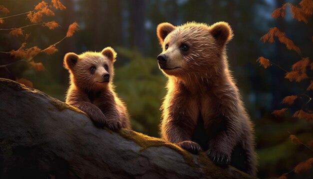 Closeup portrait of cute brown bear kids on black background