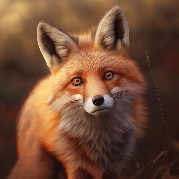 Closeup portrait of cute curious fox