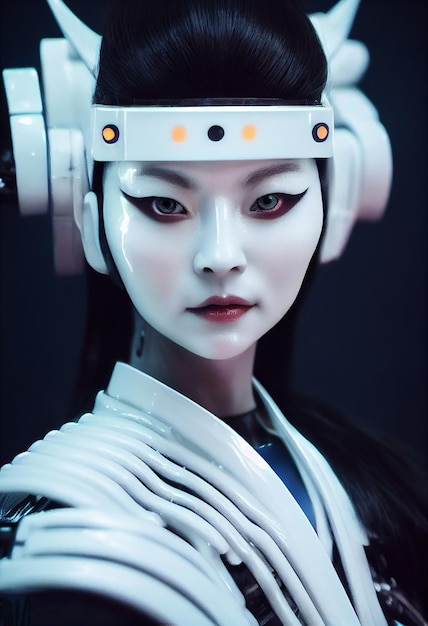 Closeup Portrait of Cyberpunk Japan samurai evil femaleTechnology Art AI Generated Art