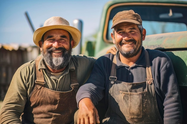 CloseUp Portrait of Dedicated Farming Brothers Embracing Agriculture Heritage