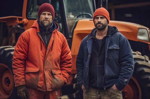 CloseUp Portrait of Dedicated Farming Brothers Embracing Agriculture Heritage