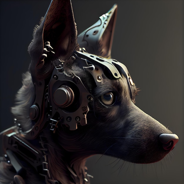 Closeup portrait of a dog on a dark background 3d rendering