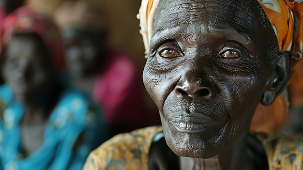 Photo closeup portrait of an elderly african woman with a weathered face and a headscarf