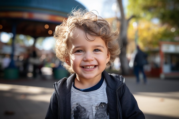 笑顔で歯を見せているヨーロッパの小さな男の子のクローズアップポートレート AI Generative