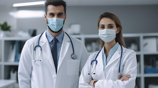 Closeup portrait of a female and male doctors against the backdrop of hospital Sreated with Generative AI technology