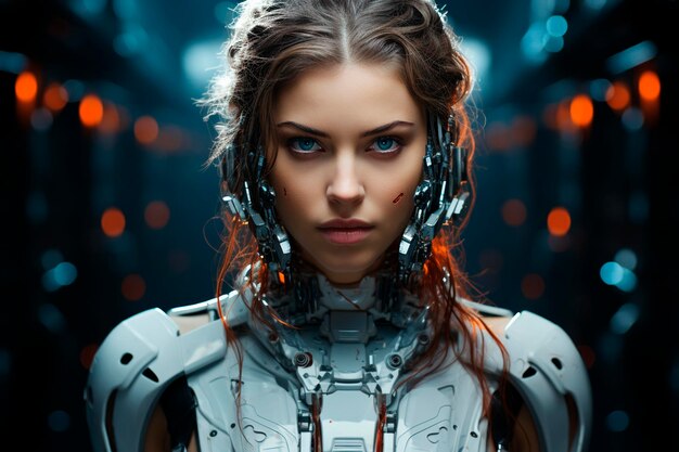女性のロボット生成 AI のポートレート、クローズ アップ
