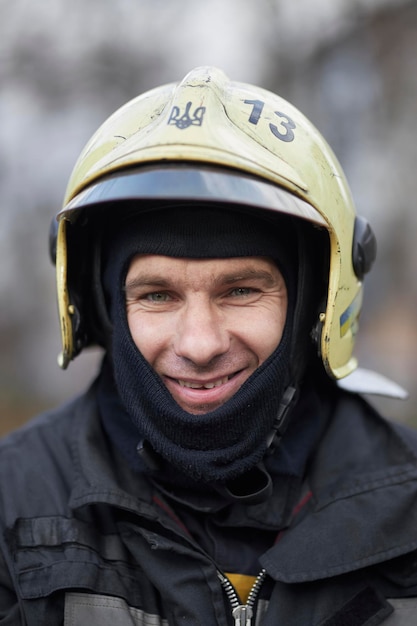 Closeup portrait of a firefighter Portrait of a middleaged firefighter in uniform