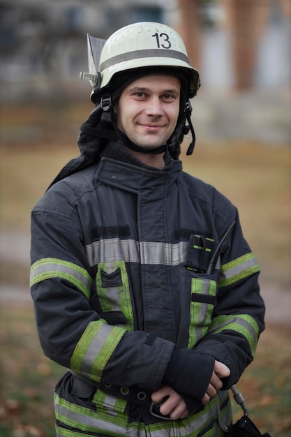 Closeup portrait of a firefighter Portrait of a middleaged firefighter in uniform