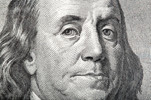 Closeup portrait of Franklin on American money High resolution photo