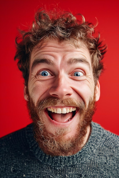 Closeup portrait of a funny bearded man with red hair