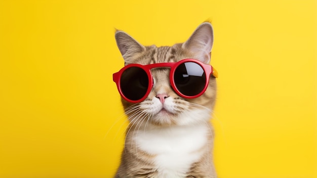 Closeup portrait of funny cat wearing glasses isolated on clear background