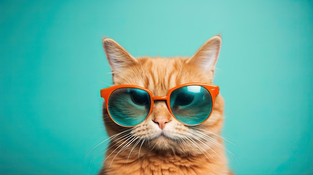 Closeup Portrait of Funny Cat Wearing Sunglasses Cute and Adorable Ginger Pet with Goggles