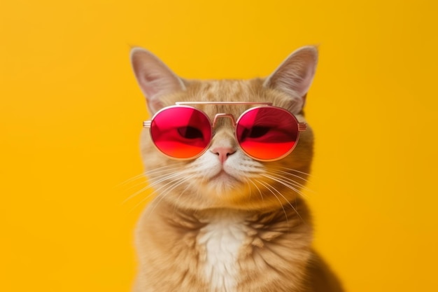 Closeup portrait of funny cat wearing sunglasses International cat day