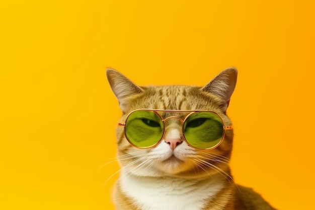 Closeup portrait of funny cat wearing sunglasses international cat day