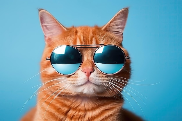 Closeup portrait of a funny red cat in sunglasses