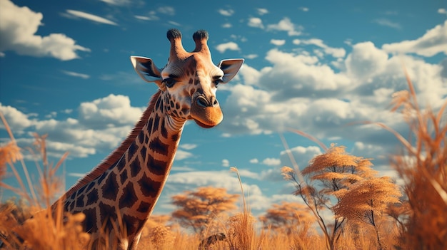 A closeup portrait of giraffe in its natural habitat African savanna