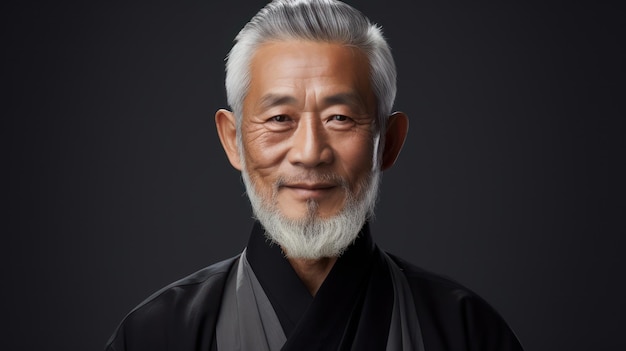 Closeup Portrait of Handsome and Lovely Old Asian Man AI Generated