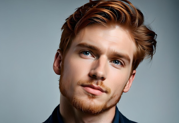 Closeup portrait of handsome young redhaired man posing