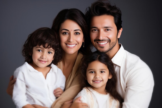 Closeup Portrait of happy and young Indian family