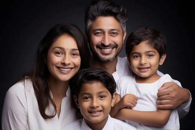 Крупный план Портрет счастливой и молодой индийской семьи