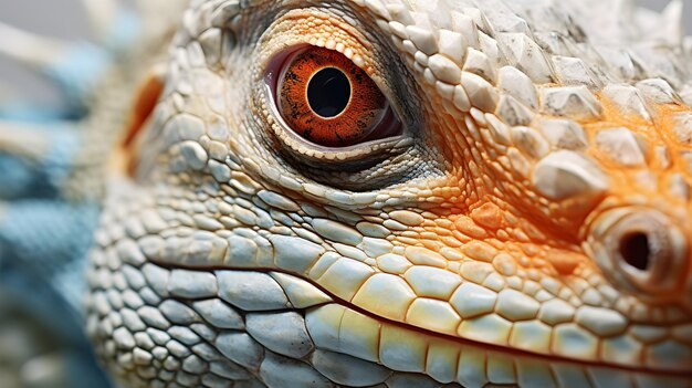 Photo closeup portrait of an iguana against white background highly detailed background image
