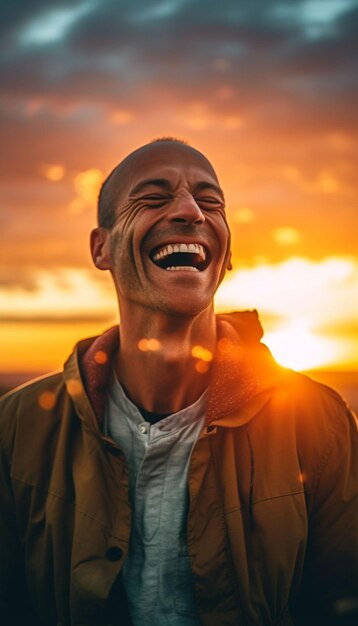 Photo closeup portrait of a man smiling for a camera