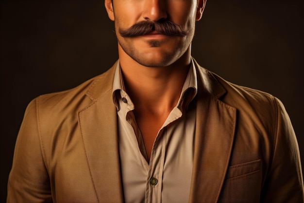 A closeup portrait of a man sporting a stylish mustache symbolizing the Movember mens health