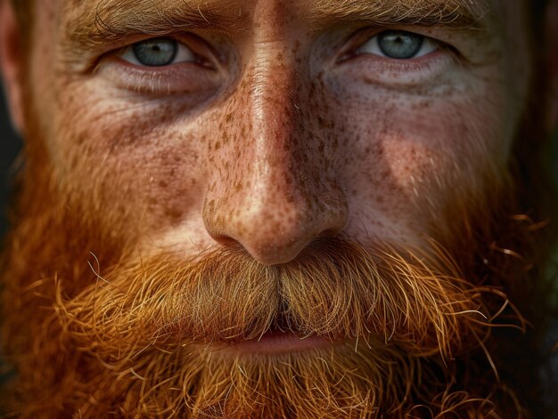 Closeup Portrait of a Man with a Red Beard and Blue Eyes