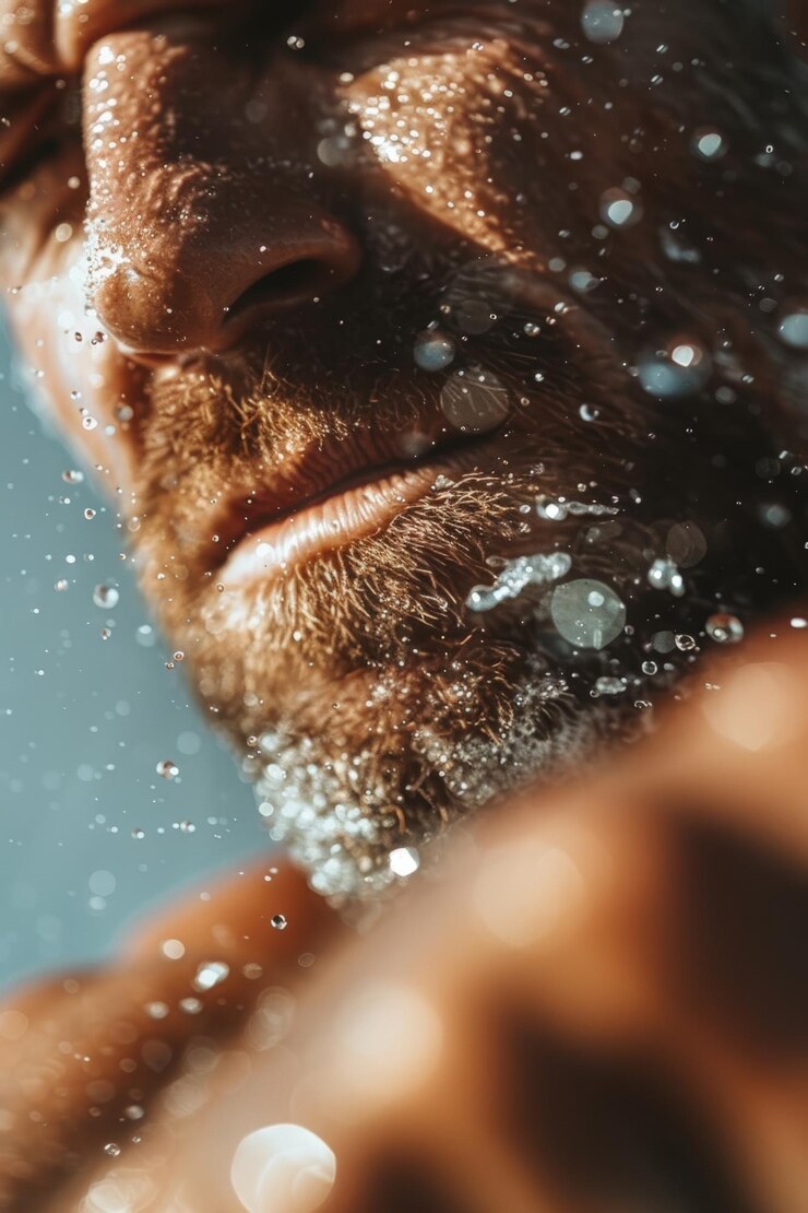 Closeup portrait of man with skin condition in natural light