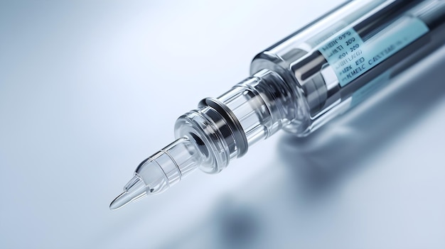 Closeup portrait of a medical syringe against white background with space for text background imag