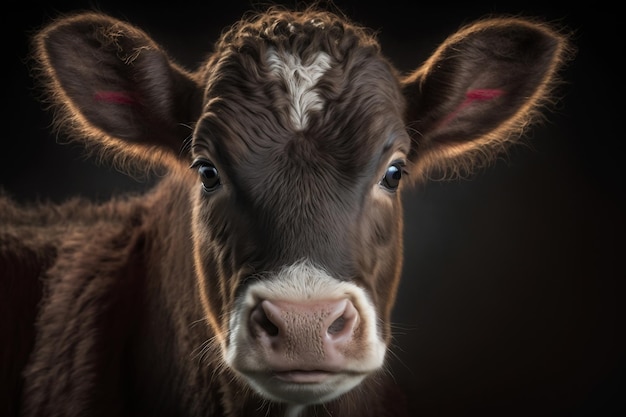 CloseUp Portrait of a Newborn Calf Generative AI