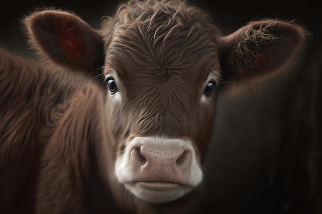 CloseUp Portrait of a Newborn Calf Generative AI
