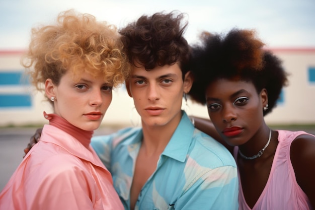 Фото Портрет трех друзей крупным планом в 1980-х годах.