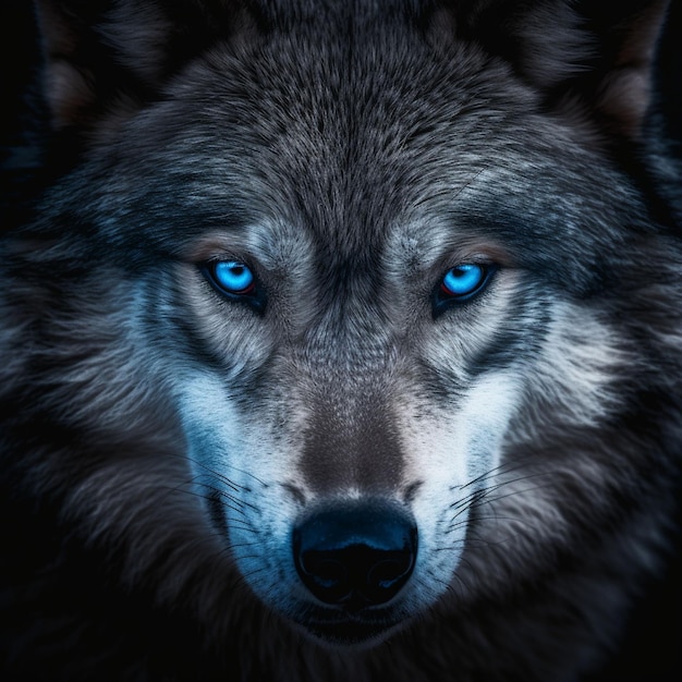 Фото Близкий портрет волка в лесу