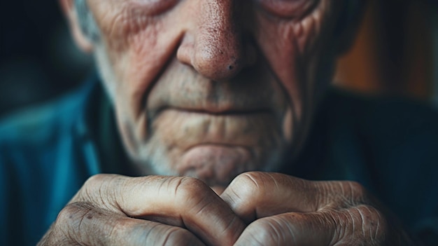 closeup portrait of an old man hand AI generated