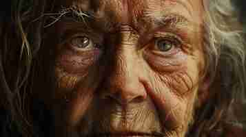 Photo closeup portrait of an old man with green eyes and a long white beard