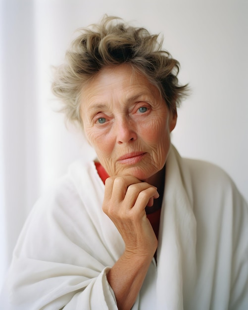 Photo closeup portrait of an old woman indoor