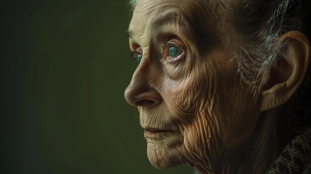 Photo closeup portrait of an old womans face the woman has wrinkles and age spots on her face