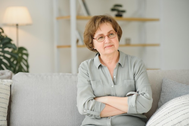 Closeup portrait of a older woman at home