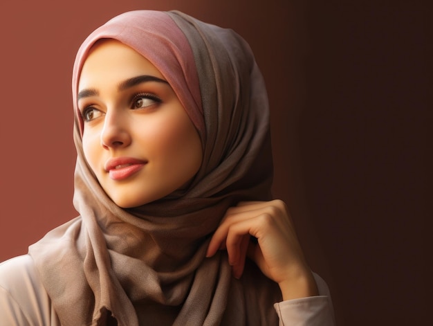 Closeup portrait of pensive Arabic girl in headscarf overthinking about something