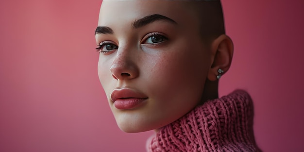 A CloseUp Portrait of a Person in a Pink Sweater