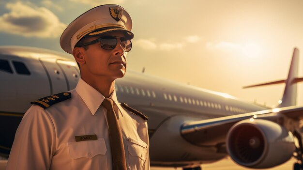 Портрет крупным планом пилота возле самолета
