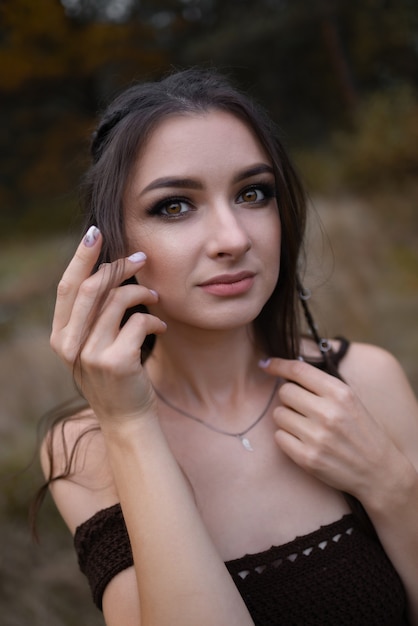 Closeup portrait of a pretty girl with brown eyes