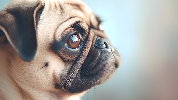 Closeup portrait of a Pug with space for text background image AI generated