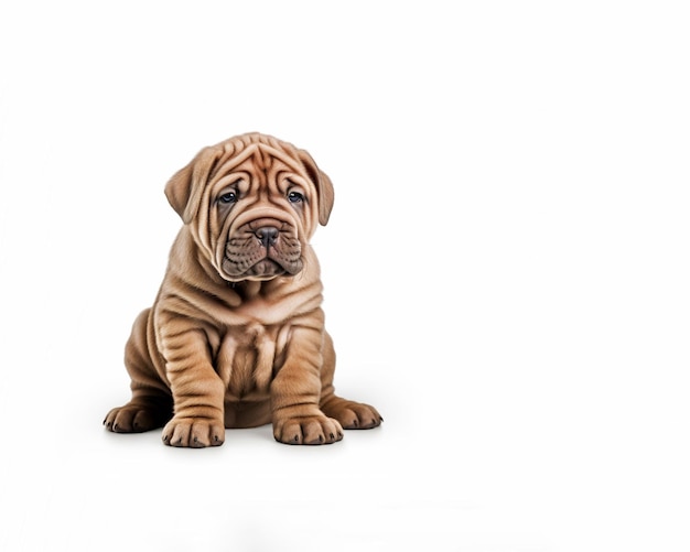 Closeup portrait of a puppy isolated on white background with copy space for text