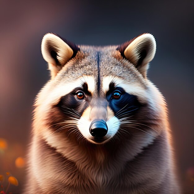 Closeup portrait of a raccoon Raccoon in natural habitat Digital artwork