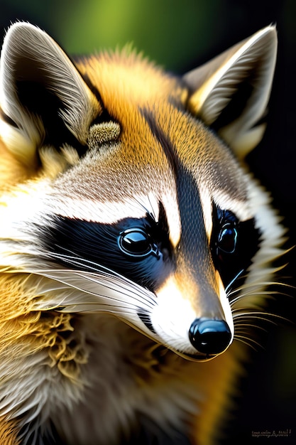 Closeup portrait of a raccoon Raccoon in natural habitat Digital artwork