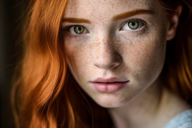 CloseUp Portrait of Redheaded Girl with Freckles