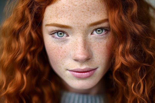 CloseUp Portrait of Redheaded Girl with Freckles