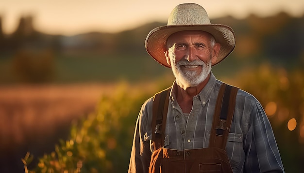 Foto ritratto del primo piano di un agricoltore senior nel periodo autunnale